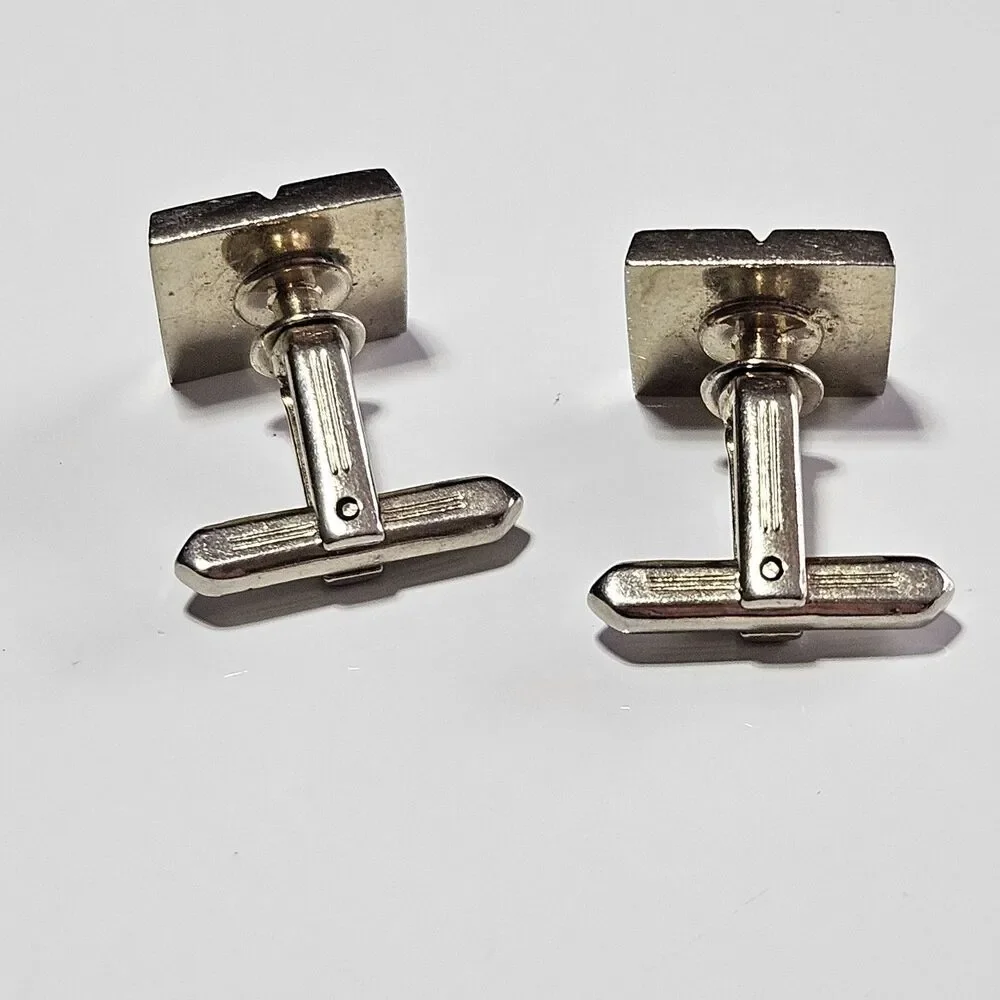 Vintage Hickok Cuff Links Set Silver Tone With Black Square